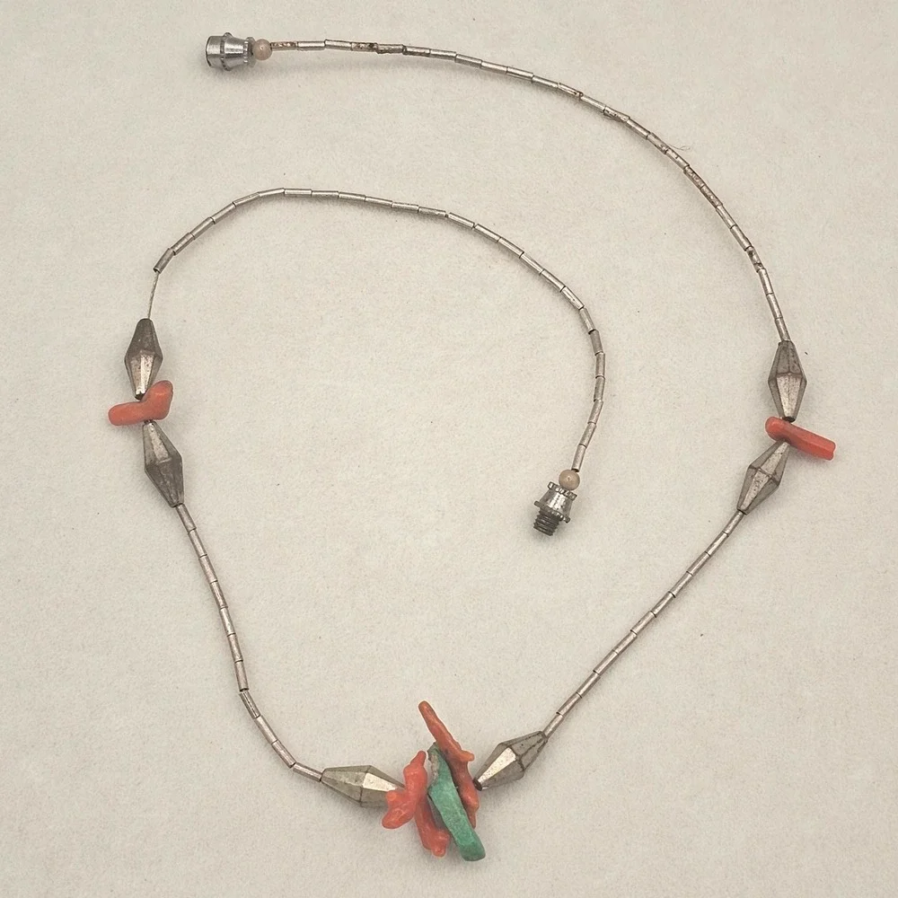 Liquid Silver Necklace Silver Coral Turquoise Southwestern Necklace Desert